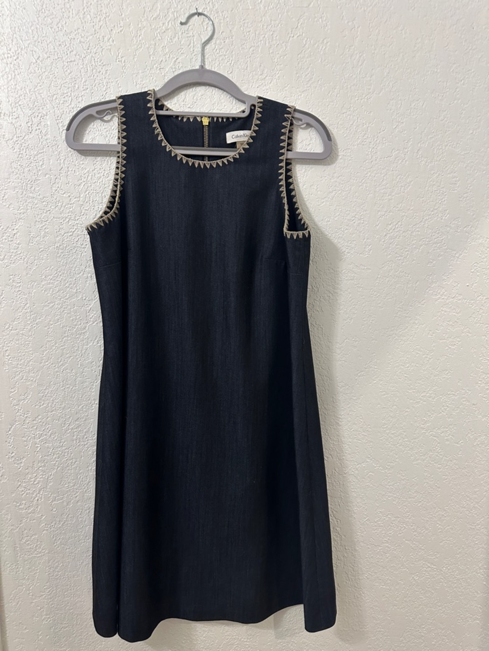 Calvin Klein Navy Sleeveless Shift Dress with Cream Trim